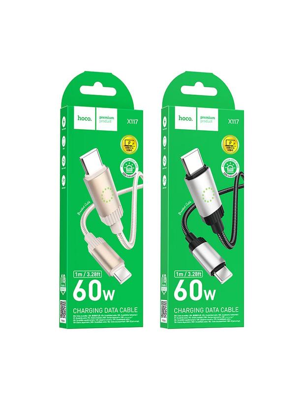 Kabel USB C do USB C Hoco 3A 60W 1 m X117 czarny