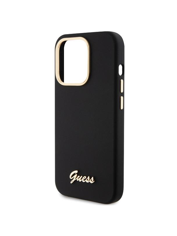 GUESS futerał do IPHONE 15 Pro GUHCP15LSMBSLK (Silicone Script Metal Logo & Frame) czarny