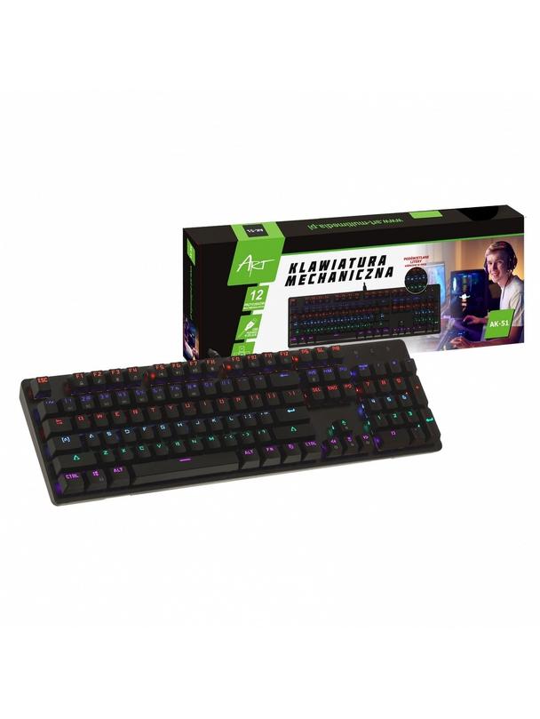 ART klawiatura przewodowa USB A QWERTY mechaniczna z podświetlaniem AK-51 czarna
