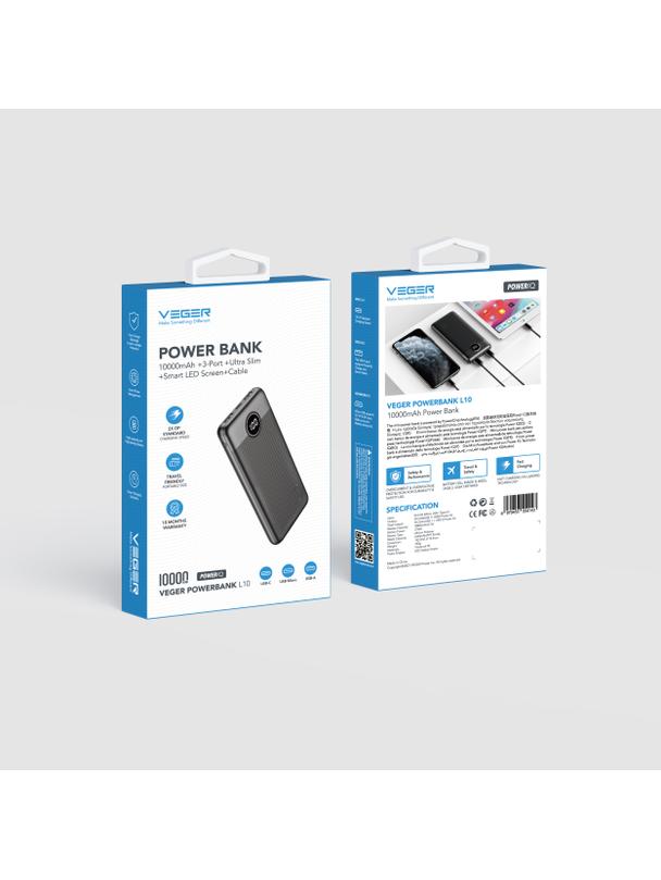 Powerbank Veger L10S (W1105PD) PD QC3.0 2A 20W 10000 mAh biały