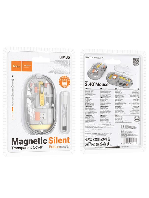 Myszka bezprzewodowa Hoco 2,4G 1600 dpi dual mode bluetooth GM35 szara