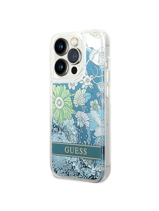 GUESS futerał do IPHONE 14 Pro GUHCP14LLFLSN (Liqide Glitter Flower) zielony