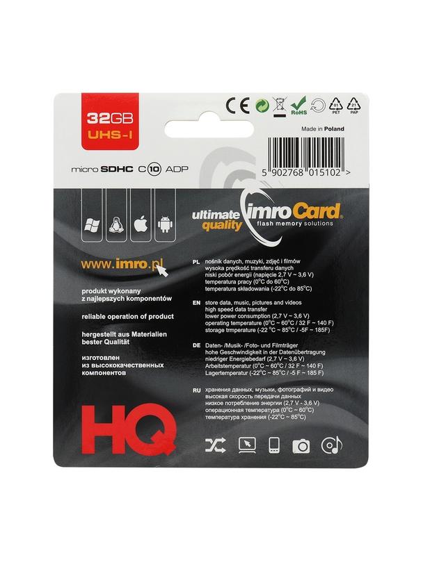 IMRO karta pamięci microSD 32GB 100MB/s class 10 UHS I z adapterem SD