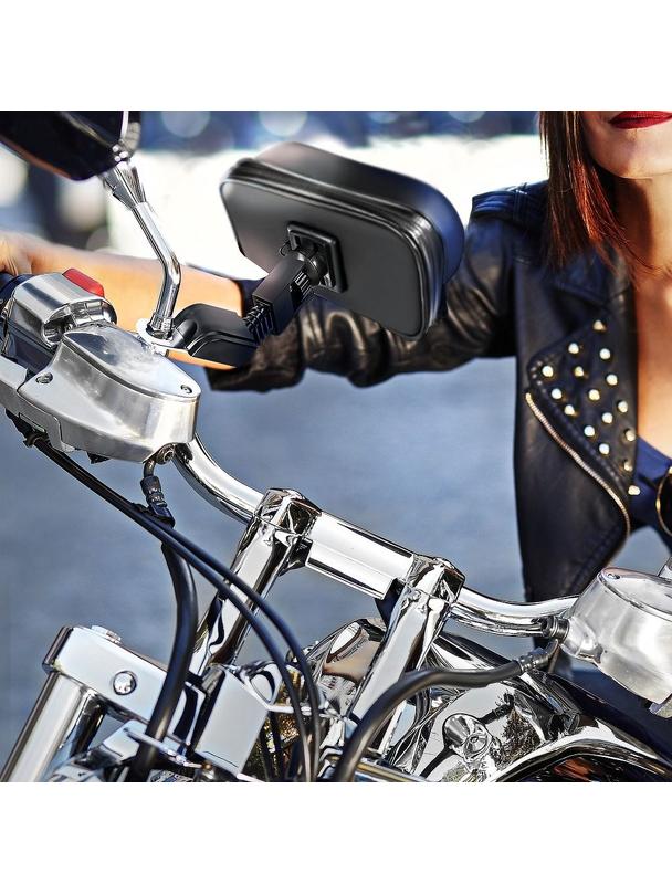 Uchwyt motocyklowy na zamek wodoodporny z daszkiem ( 6,4" - 8" ) czarny