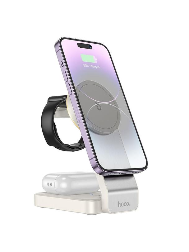 Ładowarka indukcyjna Hoco 3w1 15W zgodna z MagSafe CQ3 biała