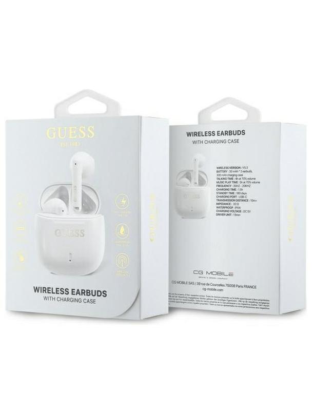 GUESS słuchawki bezprzewodowe bluetooth TWS GUTWSJ14ESGH (Printed Classic Logo) białe