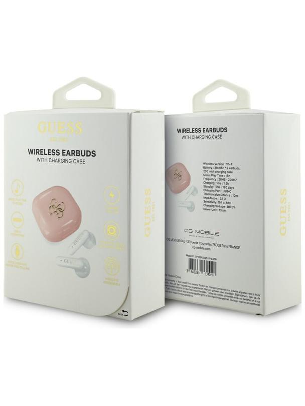 Słuchawki bezprzewodowe douszne Guess TWS 4G Metal Logo różowe