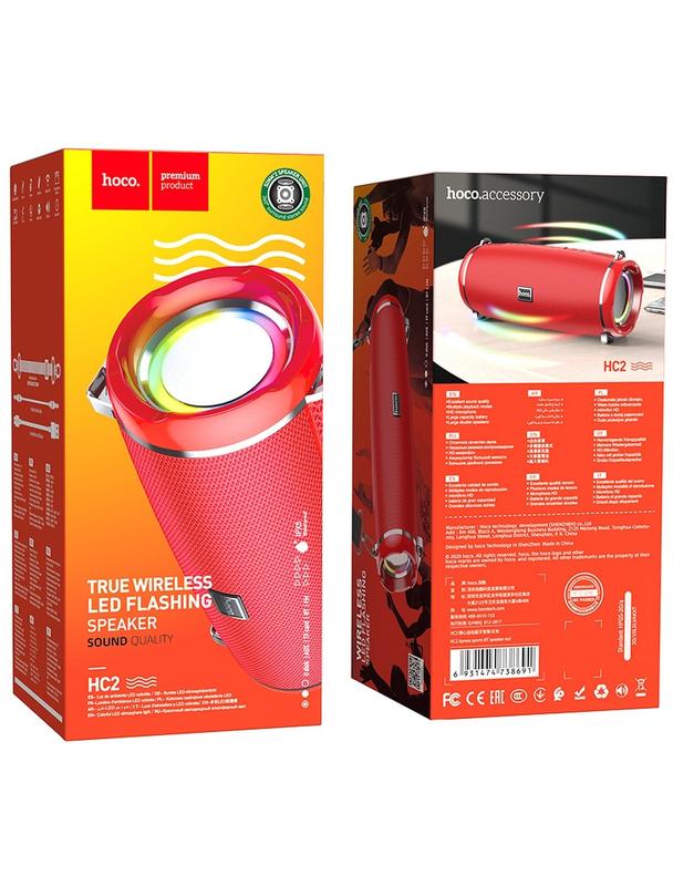Głośnik bluetooth LED 2 x 5W 6h Hoco HC2 czerwony