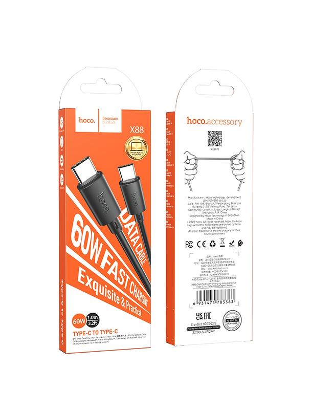 Kabel USB C do USB C Hoco PD 3A 60W 1 m X88 czarny