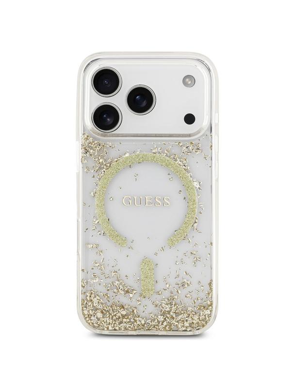 GUESS futerał do IPHONE 17 Pro kompatybilny z MagSafe GUHMP17LRGRGED (Resin Bottom Glitter) złoty