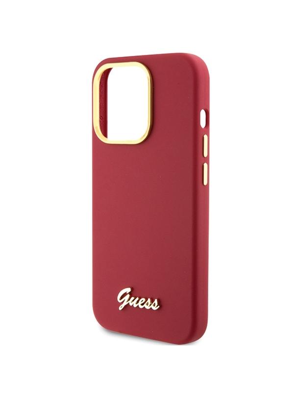 GUESS futerał do IPHONE 15 Pro GUHCP15LSMBSLM (Silicone Script Metal Logo & Frame) magenta
