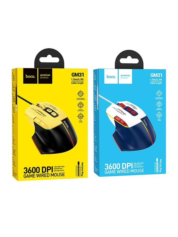 Myszka przewodowa gamingowa Hoco USB A 3600 dpi GM31 czarno żółta