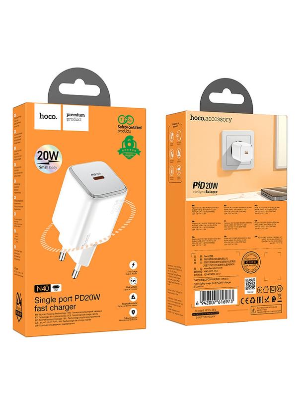Ładowarka sieciowa do telefonu Hoco USB C QC PD 20W N40 biała
