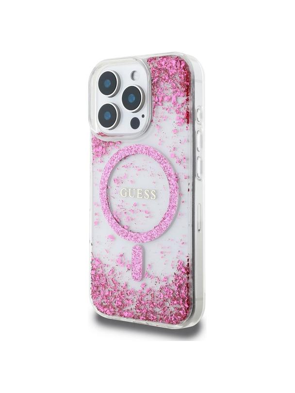GUESS futerał do IPHONE 16 Pro kompatybilny z MagSafe GUHMP16LRGRGEP (Resin Bottom Glitter) różowy