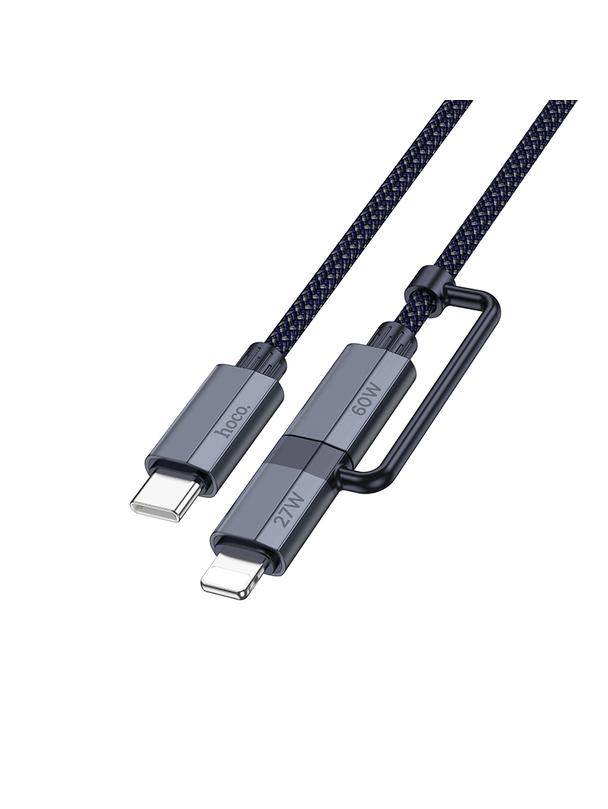 Kabel 2w1 USB C do USB C / Lightning Hoco 1,2 m U134 ciemny niebieski