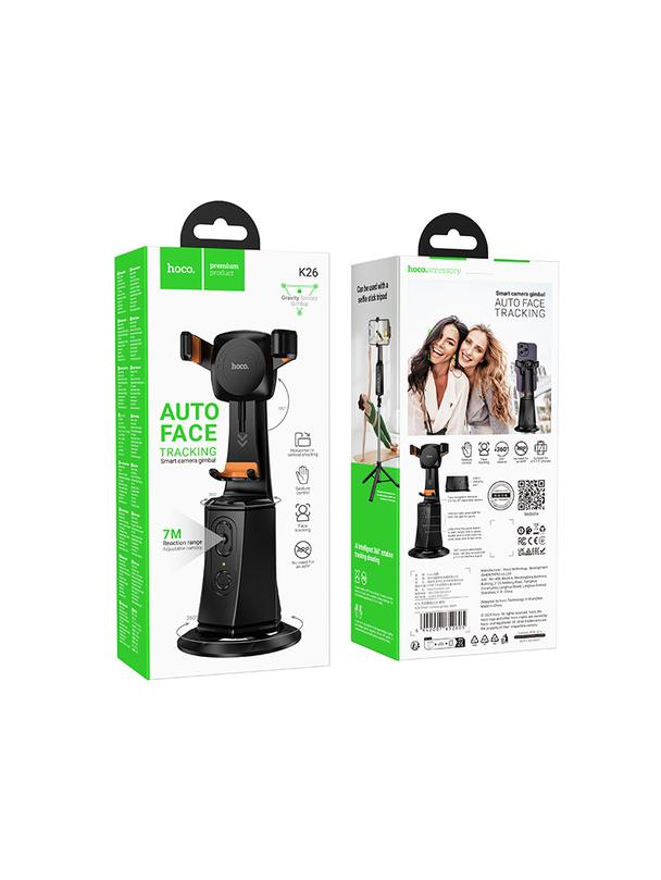 Uchwyt na telefon Hoco obrotowy 360 stopni z automatycznym śledzeniem twarzy K26 czarny
