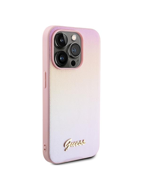 GUESS futerał do IPHONE 15 Pro GUHCP15LPSAIRSP (Saffiano Iridescent Script) różowy