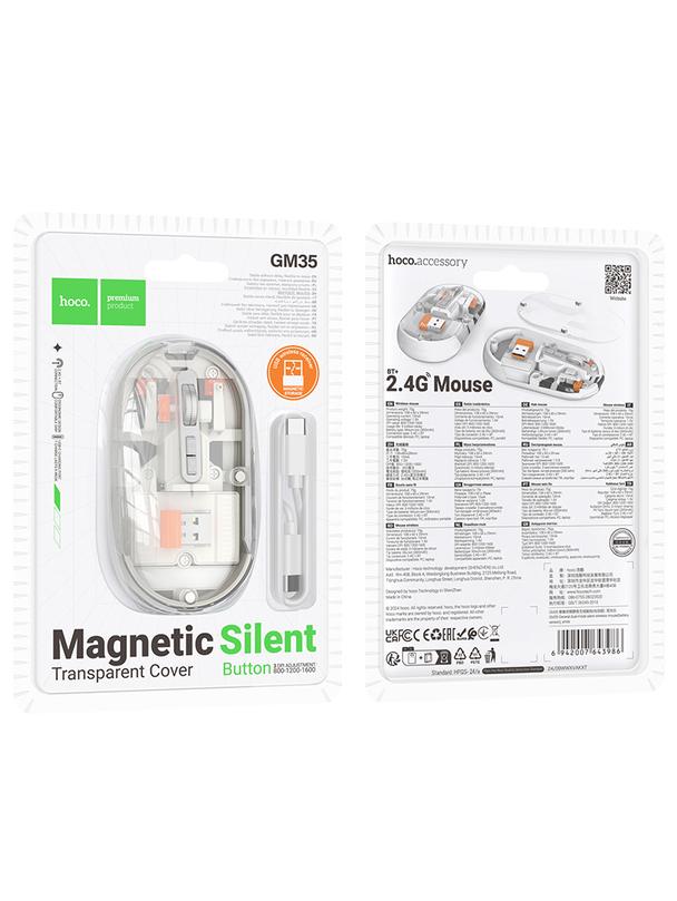 Myszka bezprzewodowa Hoco 2,4G 1600 dpi dual mode bluetooth GM35 biała