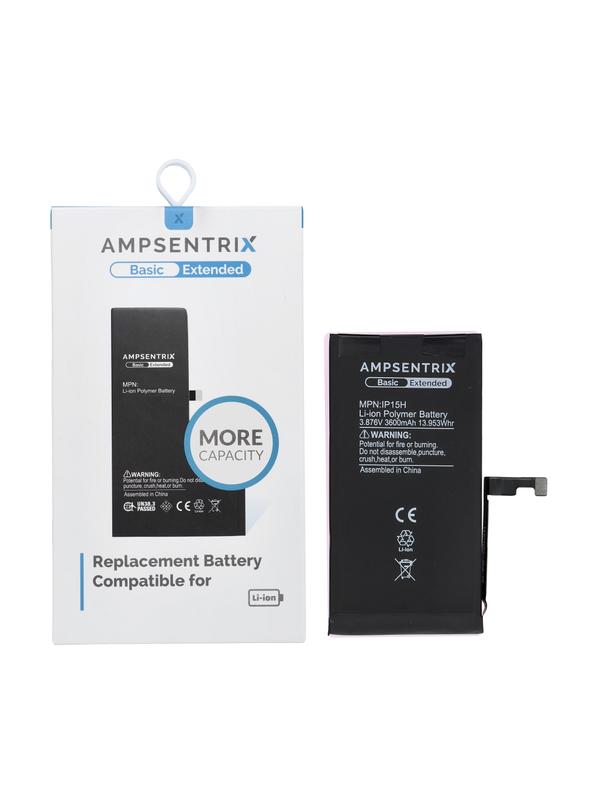 AmpSentrix Basic bateria do iPhone 15 (zwiększona pojemność 3600 mAh)