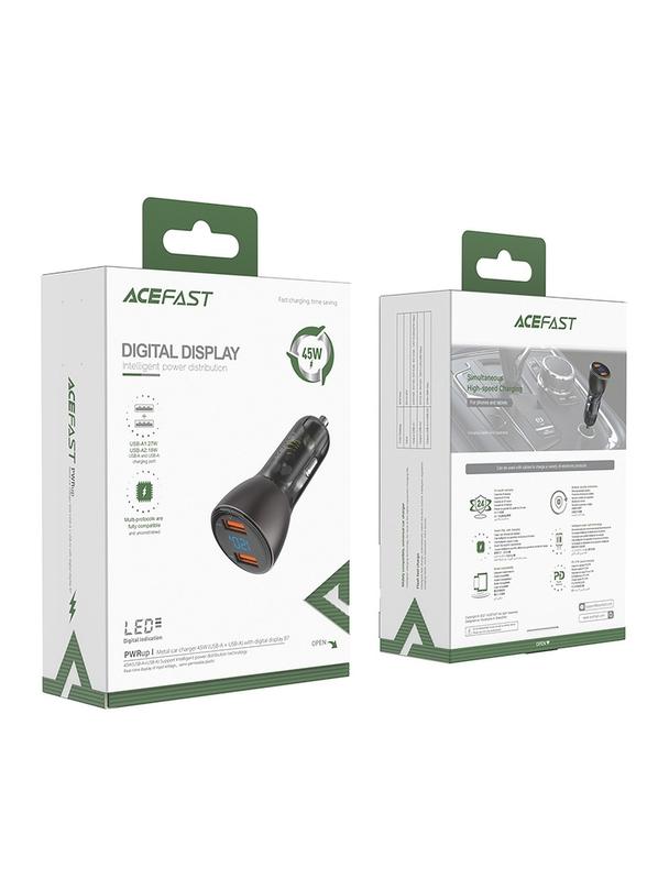 ACEFAST ładowarka samochodowa 2 x USB LCD QC3.0 PD45W B7 metal czarno - transparentna