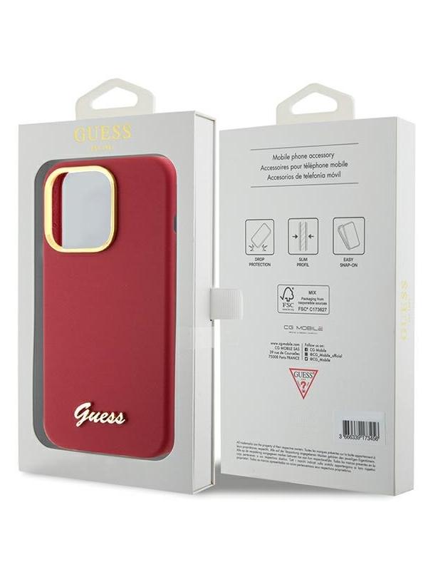 GUESS futerał do IPHONE 15 Pro GUHCP15LSMBSLM (Silicone Script Metal Logo & Frame) magenta