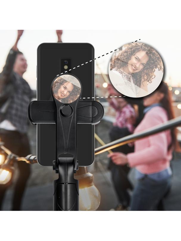 Uchwyt selfie z pilotem bezprzewodowym tripod z lusterkiem SSTR-11 czarny