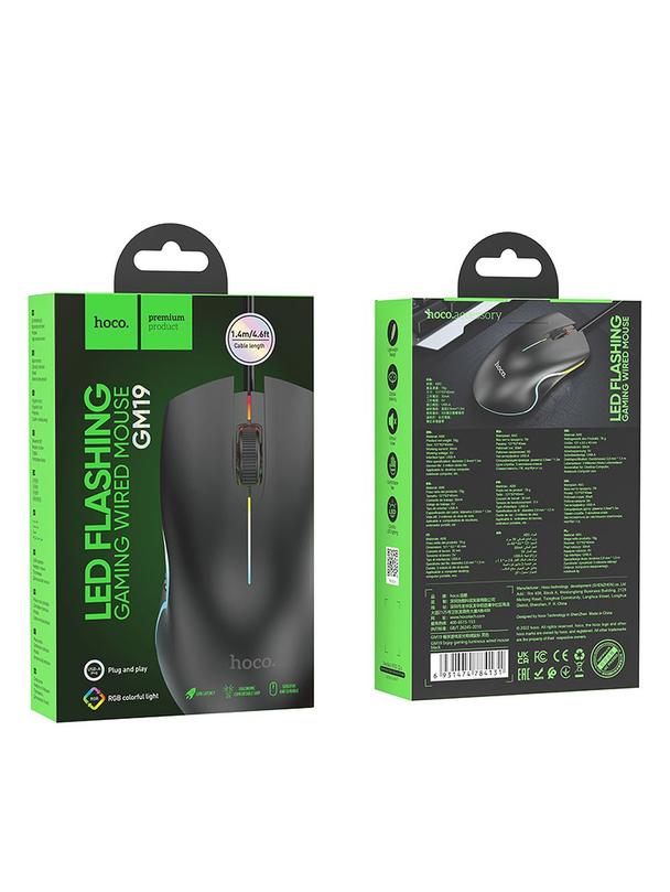 Myszka przewodowa Hoco USB A 1000 dpi z podświetleniem GM19 czarna