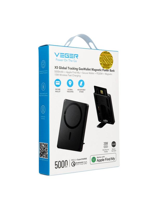 Powerbank Veger Wallet Tracker W0582 MFi PD 20W  5000 mAh czarny