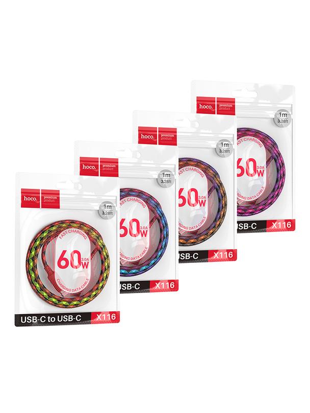 Kabel USB C do USB C Hoco 3A 60W 1 m X116 gradient czerwony