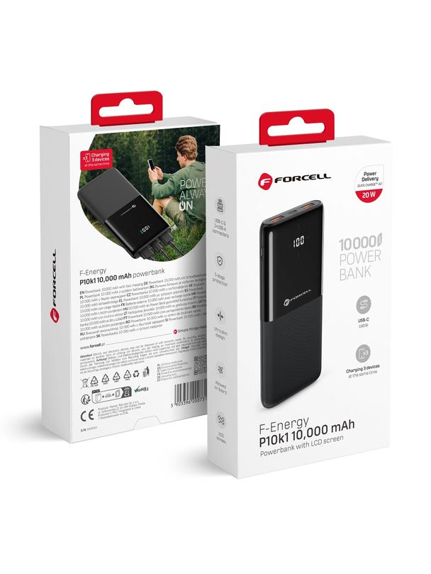 Powerbank Forcell F-Energy P10k1 PD QC3.0 3A 20W 10000 mAh czarny