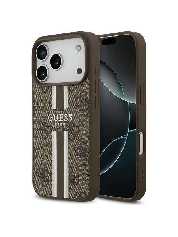 GUESS futerał do IPHONE 17 Pro kompatybilny z MagSafe GUHMP17LP4RPSW (4G Printed Stripes) brązowy