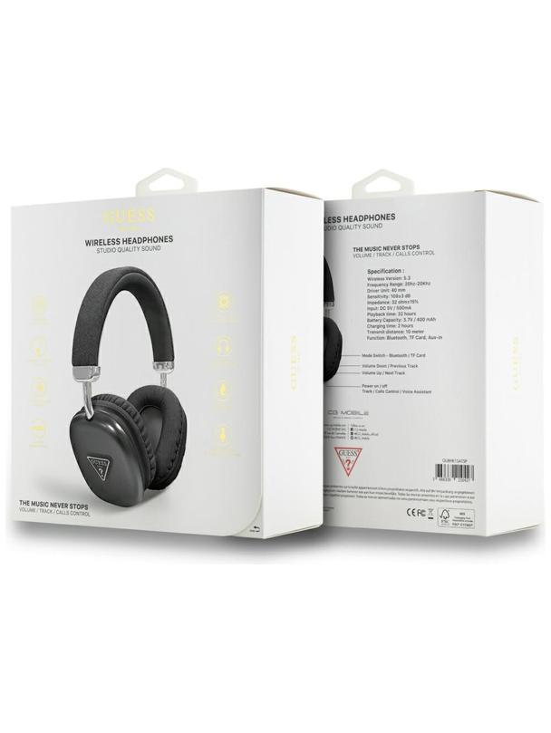 Słuchawki bezprzewodowe nauszne Guess Metallic Triangle Logo czarne