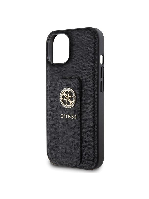 GUESS futerał do IPHONE 13 / 14 / 15 GUHCP15SPGSSADK (Grip Stand 4G Saffiano Strass) czarny