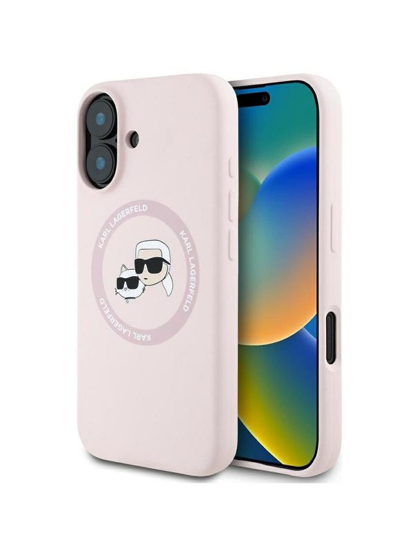 KARL LAGERFELD futerał do IPHONE 16 kompatybilny z MagSafe KLHMP16SSKCHTCP (Silicone KC Heads) różowy