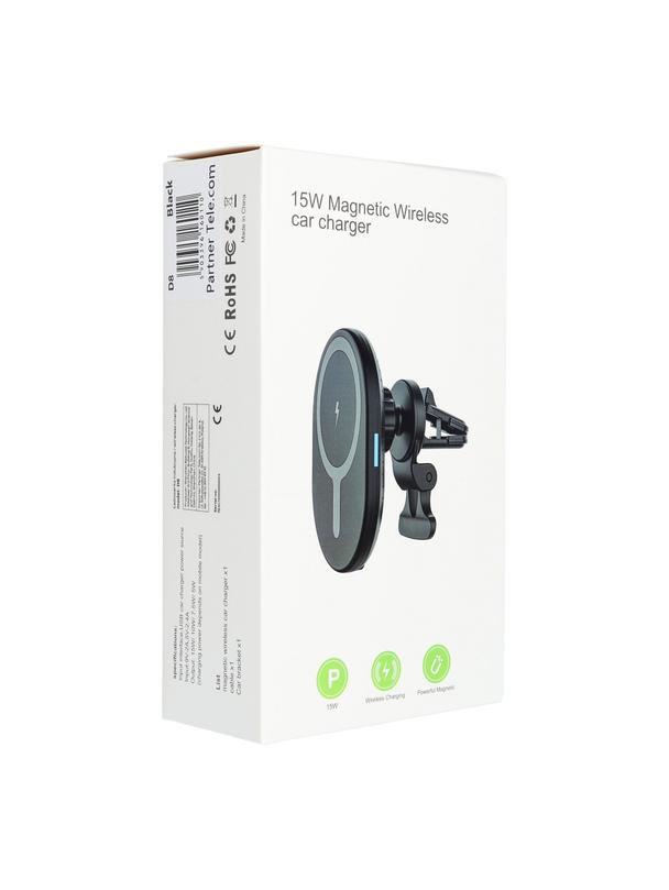Uchwyt samochodowy magnetyczny do kratki z ładowaniem indukcyjnym kompatybilny z MagSafe 15W D8 czarny