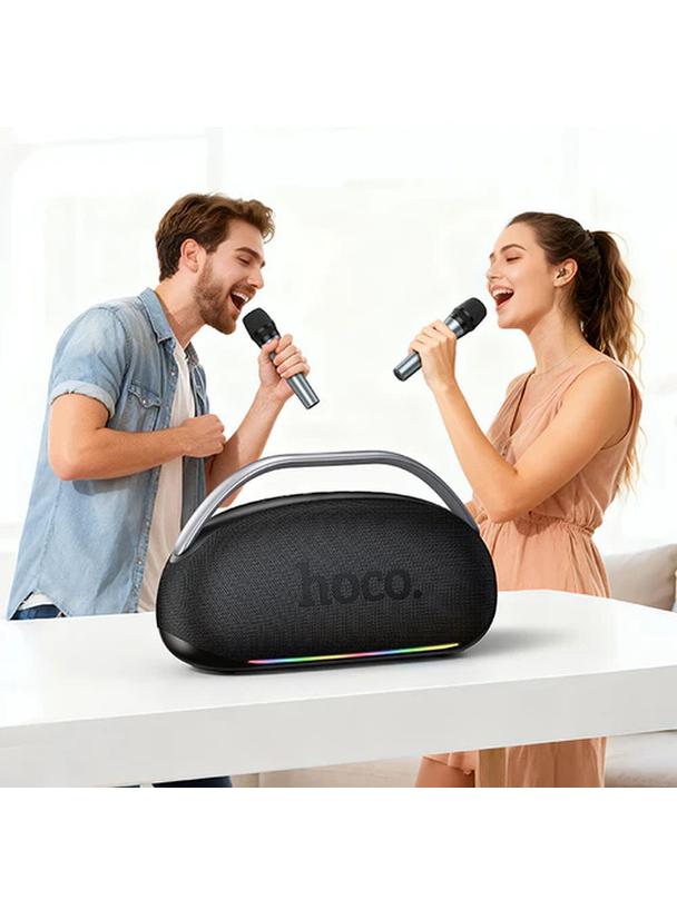 Głośnik bezprzewodowy 300W 8h + 2 x bezprzewodowe mikrofony Hoco HT2 czarny