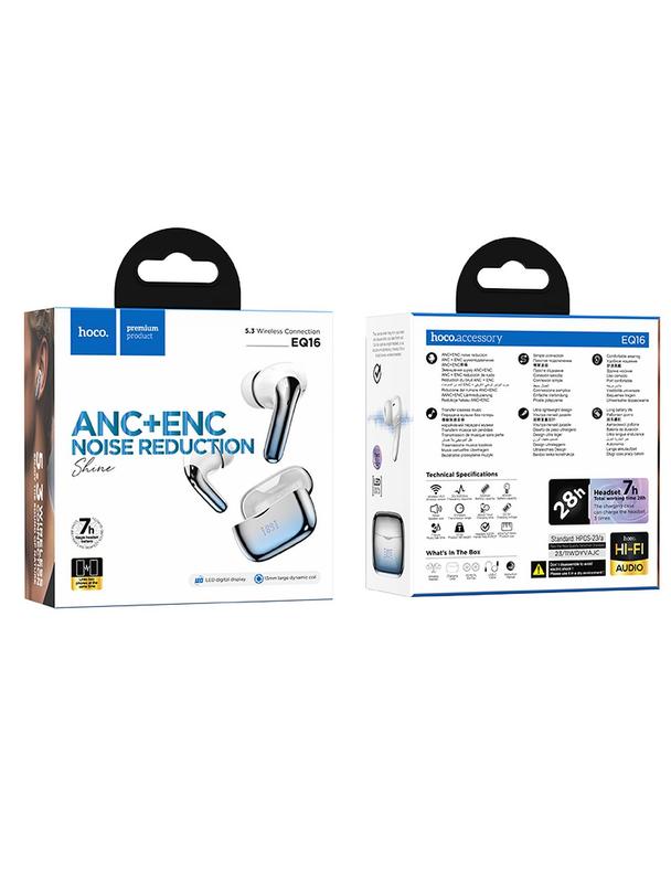 Słuchawki bezprzewodowe douszne Hoco TWS ANC + ENC EQ16 niebieskie