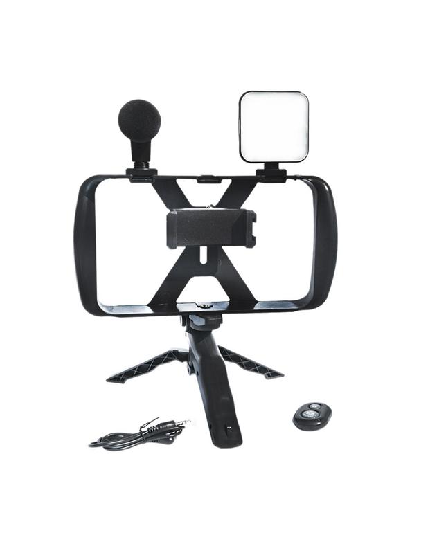 Uchwyt selfie z pilotem bezprzewodowym tripod z LED / mikrofonem do streamów TL-49T czarny