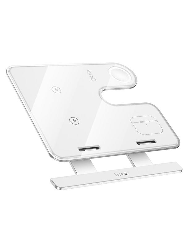 Ładowarka indukcyjna Hoco 3w1 15W zgodna z MagSafe i Apple Watch 15W CQ19 srebrna