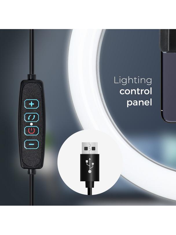 Lampa LED Ring Stream RGB pierścieniowa 13" z uchwytem na telefon + statyw czarna