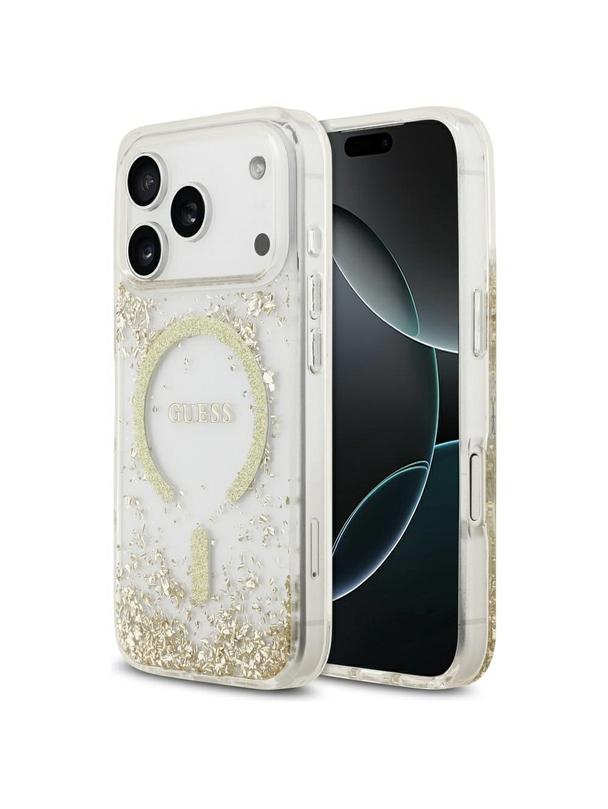 GUESS futerał do IPHONE 17 Pro kompatybilny z MagSafe GUHMP17LRGRGED (Resin Bottom Glitter) złoty