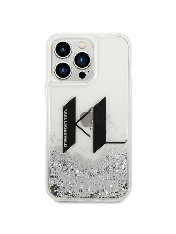KARL LAGERFELD futerał do IPHONE 14 Pro KLHCP14LLBKLCS (Liguid Glitter Big KL Logo) srebrny