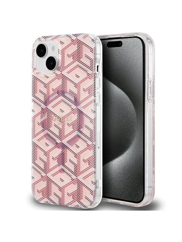 GUESS futerał do IPHONE 15 kompatybilny z MagSafe GUHMP15SHGCUSTGP (IML GCUBE) różowy