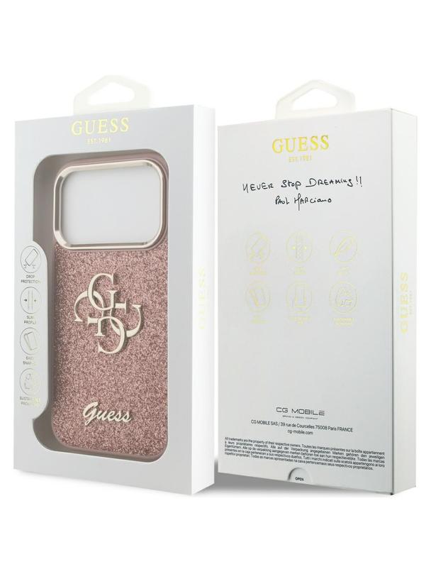 GUESS futerał do IPHONE 17 Pro GUHCP17LHG4SGCP (Fixed Glitter Big 4G Metal Frame) różowy