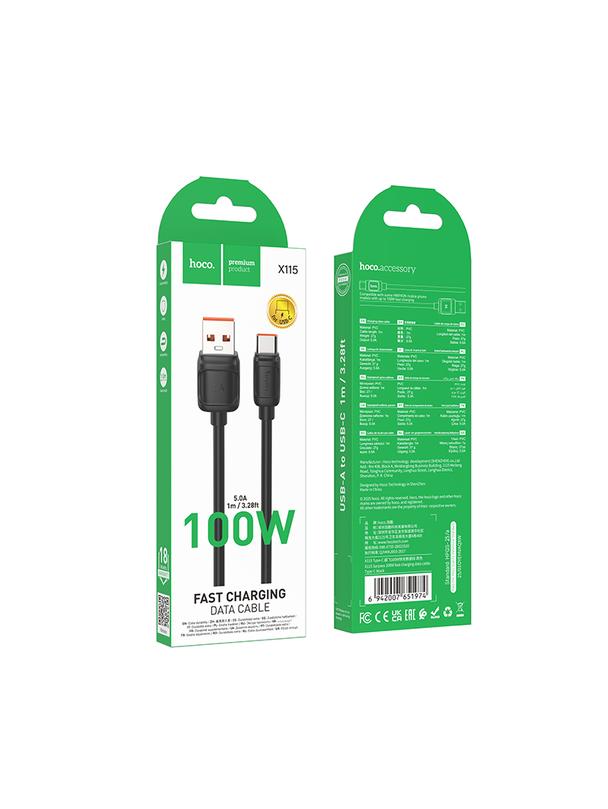 Kabel USB A do USB C Hoco PD 5A 100W 1 m X115 czarny
