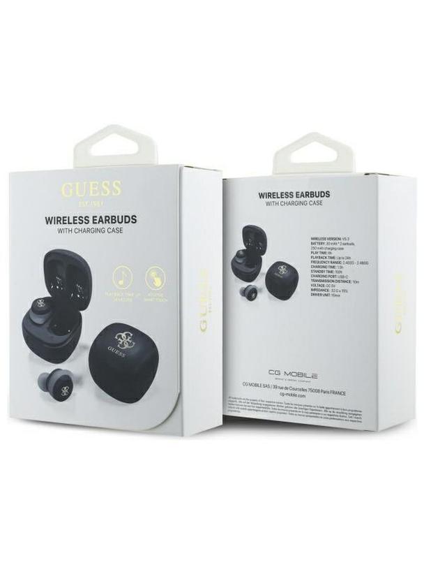 GUESS słuchawki bezprzewodowe bluetooth TWS GUTWSJ144ESK (Mini Iridescent 4G Printed Logo) czarne