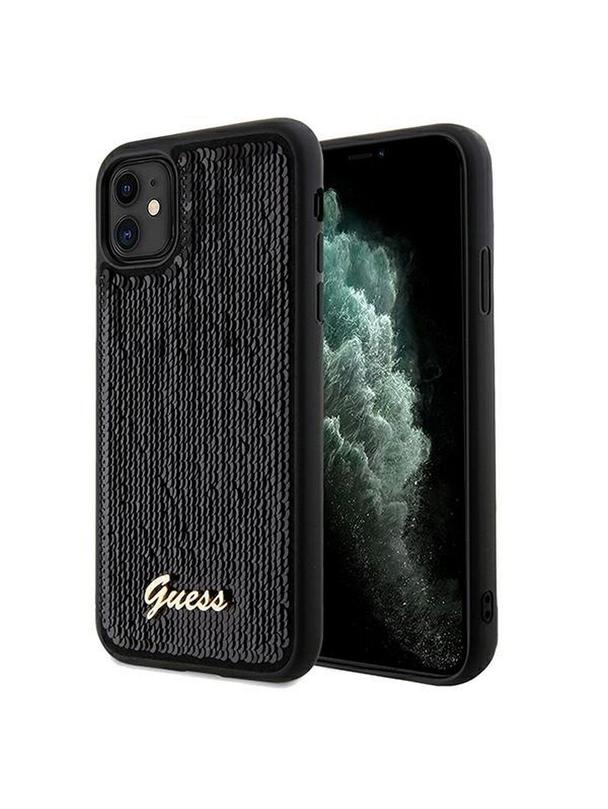 GUESS futerał do IPHONE 11 GUHCN61PSFDGSK (Sequin Script Metal) czarny