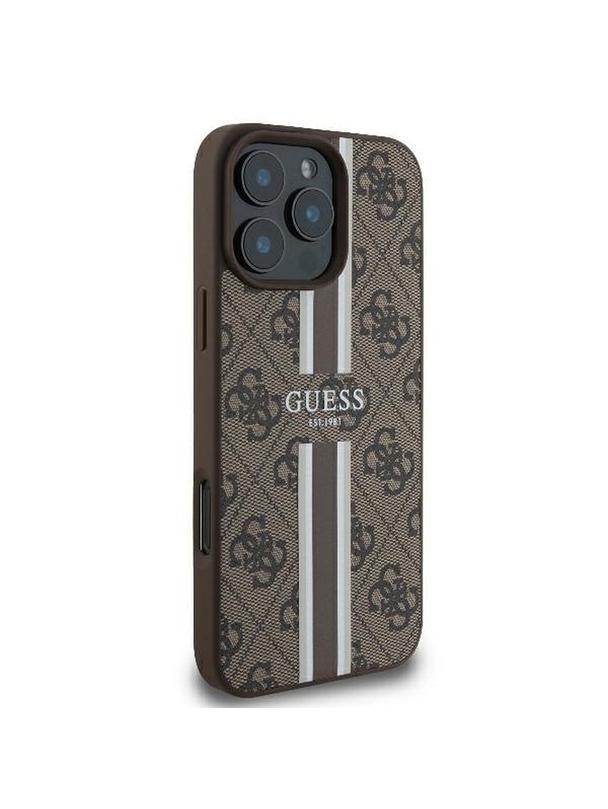 GUESS futerał do IPHONE 16 Pro kompatybilny z MagSafe GUHMP16LP4RPSW (4G Printed Stripes) brązowy