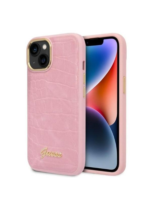 GUESS futerał do IPHONE 13 / 14 / 15 GUHCP14SHGCRHP (Croco Collection) różowy