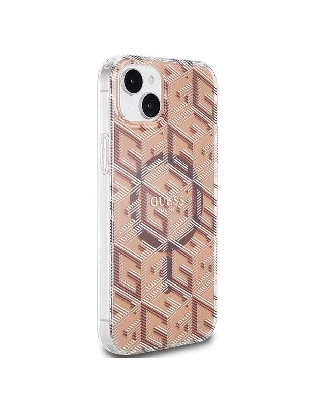 GUESS futerał do IPHONE 15 kompatybilny z MagSafe GUHMP15SHGCUSTGW (IML GCUBE) brązowy